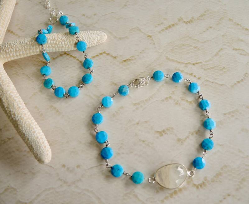 Türkis Armband Sterling Silber, Edelstein Ketten Armband, Dezember Geburtsstein, Geschenke Für Sie, Mondstein von GemJewelrybyHWestNY