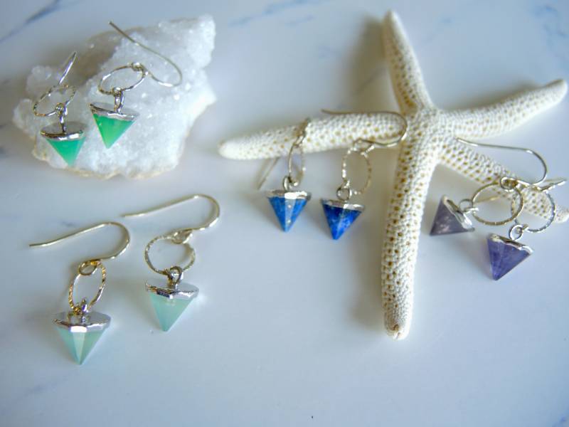 sterling Silber Edelstein Ohrringe Lapis Lazuli, Chalcedon, Amethyst, Chrysopras von GemJewelrybyHWestNY