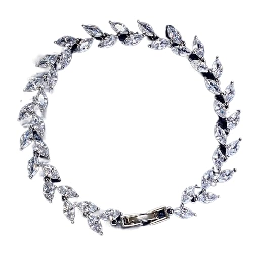 GemKing B0827 925 silver bracelet for women with flower leaves inlaid with 0.25ct high carbon diamonds and full diamond chain 16-18cm von GemKing