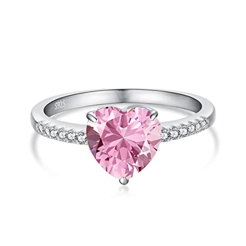 GemKing DY120549-S-W-PK-6 Heart Collection 8A/5A Cz Bling Diamond 925 Sterling Silver Engagement Custom Pink Heart Ring Wedding Rings Jewelry Women von GemKing