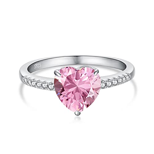 GemKing DY120549-S-W-PK-7 Heart Collection 8A/5A Cz Bling Diamond 925 Sterling Silver Engagement Custom Pink Heart Ring Wedding Rings Jewelry Women von GemKing