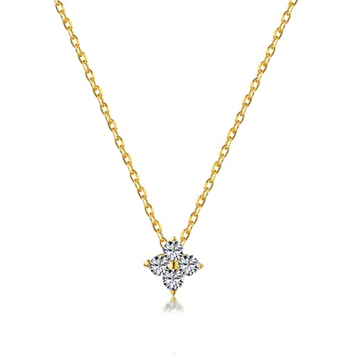 GemKing DY190212-S-G-WH Four Leaf Clover Pendant Necklace 18K Gold 5A Zirconia Necklace for Women Girls Anniversary, Valentine's Day Gift Jewelry von GemKing