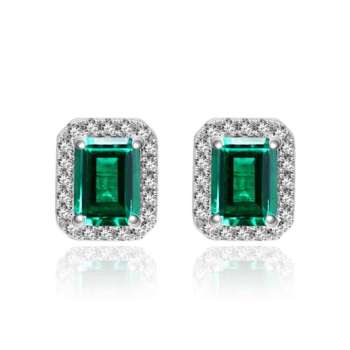 GemKing E0396 S925 silver earrings retro 1.5ct cultured emerald cut 6 * 8 versatile for women von GemKing