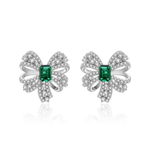 GemKing E0400 S925 sterling silver 1 carat cultured emerald full diamond bow earrings for women von GemKing