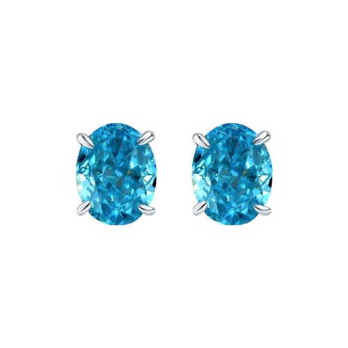 GemKing E2041 Earrings 2ct sea blue ice flower cut oval 7 * 9 high carbon diamond 925 silver earrings for women von GemKing