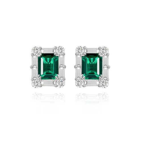 GemKing E2466 s925 silver rectangular 2 carat cultured emerald 7 * 9 flashing high carbon diamond stud earrings for women von GemKing