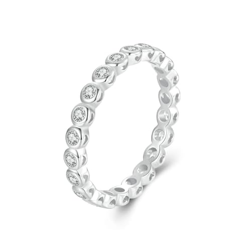 GemKing MSR045-8 Moissanite Eternity Ring Width：2.7mm； Moissanite：2mm/0.03ct 925 Sterling Silver+Moissanite+plated White Gold von GemKing