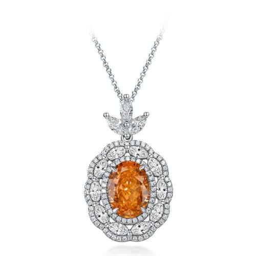 GemKing P1952 Sunset Orange Egg Shape 9 * 13 Ice Flower Cut Light Luxury Pendant 40+3cm Necklace for Women von GemKing