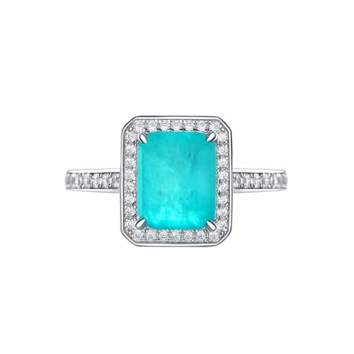 GemKing R0303 925 sterling silver 4 carat synthetic Paraiba ring women's style 8 * 10 emerald type von GemKing