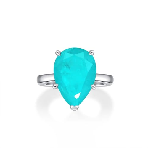 GemKing R0349 4.5ct synthetic Paraiba drop-shaped 10 * 14 high carbon diamond ring for women simple von GemKing