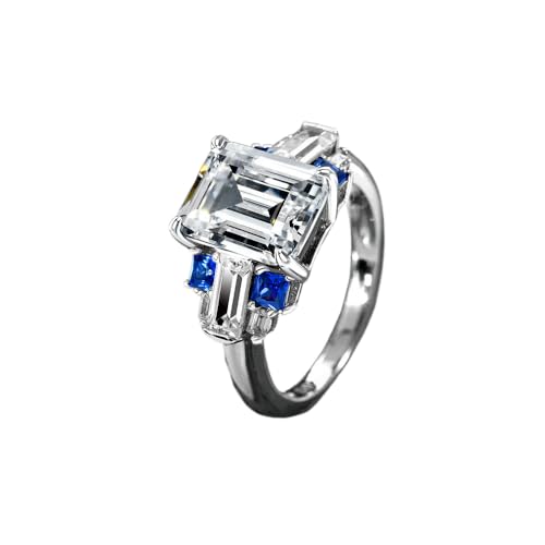 GemKing R0380 s925 silver 4 carat sapphire rectangular 3 * 6 ring high carbon diamond retro light luxury ring for women von GemKing
