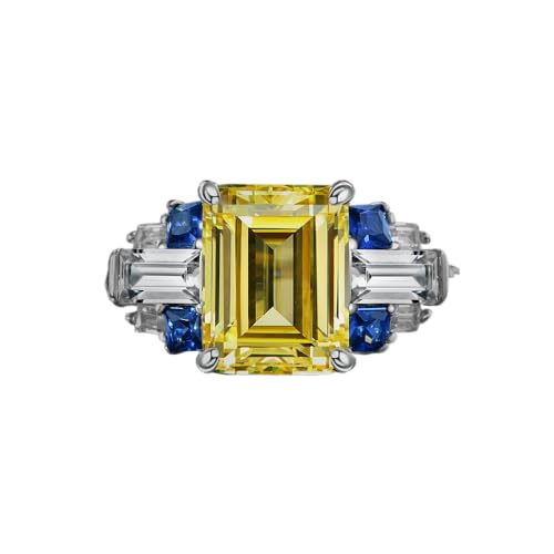 GemKing R0380 s925 silver 4 carat sapphire rectangular 3 * 6 ring high carbon diamond retro light luxury ring for women von GemKing