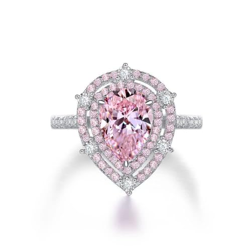 GemKing R0925 Sterling silver high carbon diamond ring for women 1.5ct diamond pink pear shape 7 * 10 surrounded by diamonds von GemKing