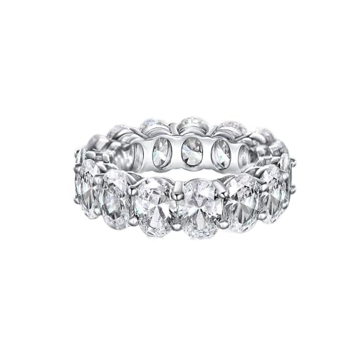 GemKing R1059 925 silver high carbon diamond row ring inlaid with 0.75ct egg-shaped 5 * 7 simple ring for women von GemKing