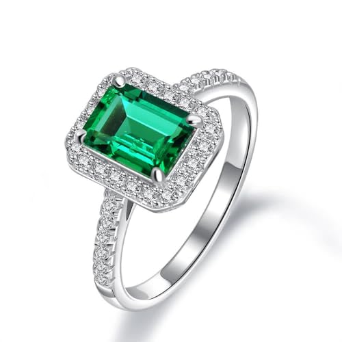 GemKing R1271 S925 sterling silver ring 1.5ct cultured emerald 6 * 8 ring for women, retro and versatile von GemKing