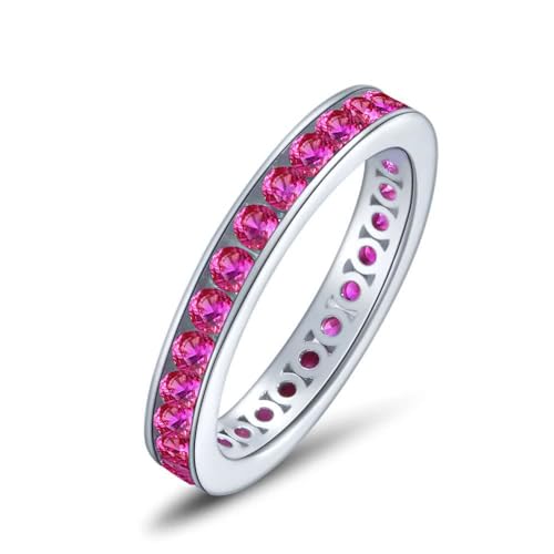 GemKing R1328 Row ring s925 silver inlaid ruby round 2.25mm slim women's ring showing long finger von GemKing