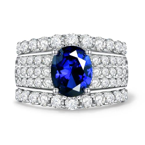 GemKing R1601 Sterling silver 2 carat high carbon diamond ring egg-shaped 7 * 9 luxury huge flash wide ring for women von GemKing
