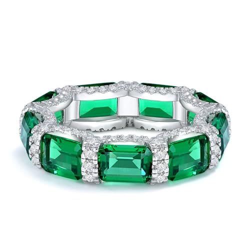 GemKing R1761 925 silver 1 carat ring light luxury 5 * 7 synthetic emerald row ring for women von GemKing