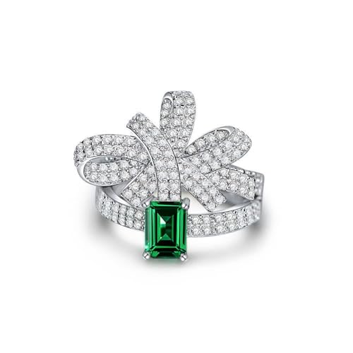 GemKing R1770 Fashionable temperament 1ct cultured emerald 5 * 7 bow ring 925 silver ring for women von GemKing