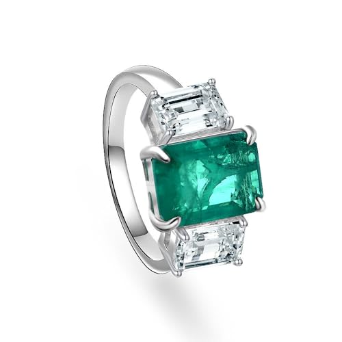 GemKing R2353 Sterling silver 4ct synthetic emerald 8 * 11 high carbon diamond ring for women versatile von GemKing