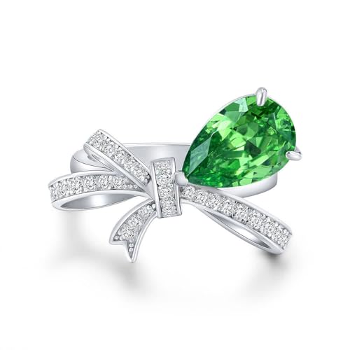 GemKing R2355 Glazed green ribbon bow diamond ring 3ct emerald green drop-shaped 8 * 12 high carbon diamond ring for women von GemKing