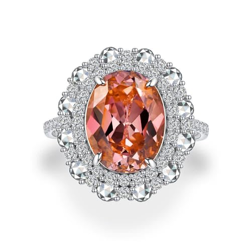 GemKing R2370 Sunset orange pink 10 carat egg-shaped 10 * 13 high carbon diamond ring for women s925 silver von GemKing