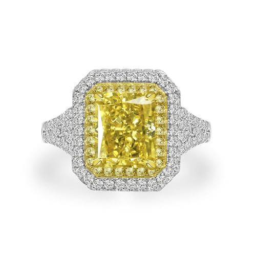 GemKing R2749 4 carat rectangular colorful yellow ice flower cut 8 * 10 high carbon diamond ring for women in fashion sizes 5-9 available von GemKing