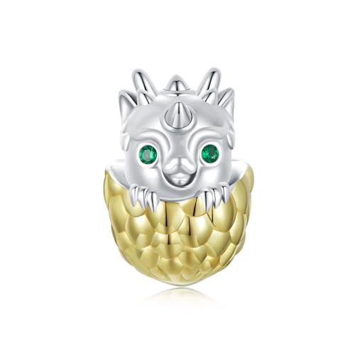 GemKing SCC2721 Dragon Egg charm Size：14 * 9mm；Aperture：4.5mm 925 Sterling Silver+Pavé Setting CZ+plated White Gold+Plated gold von GemKing