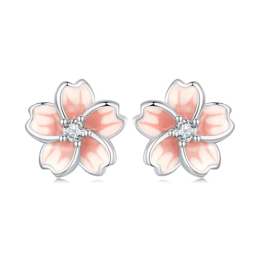 GemKing SCE1673 Cherry Blossom stud earrings Size：8 * 8mm S925+Enamel process+Pavé Setting CZ+Plated platinum von GemKing