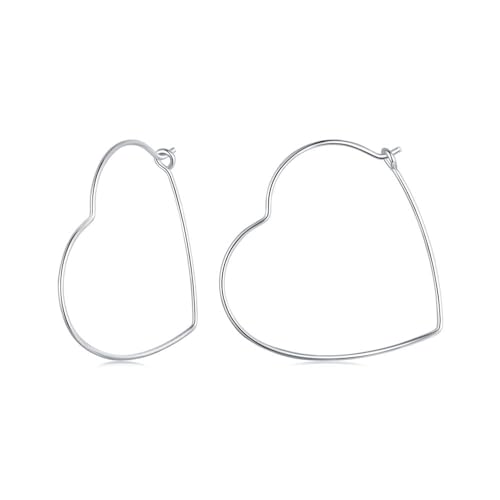 GemKing SCE1711 Heart Minimalist Earrings Size：27 * 1mm；Inner diameter of ear buckle：27mm 925 Sterling Silver+plated White Gold von GemKing