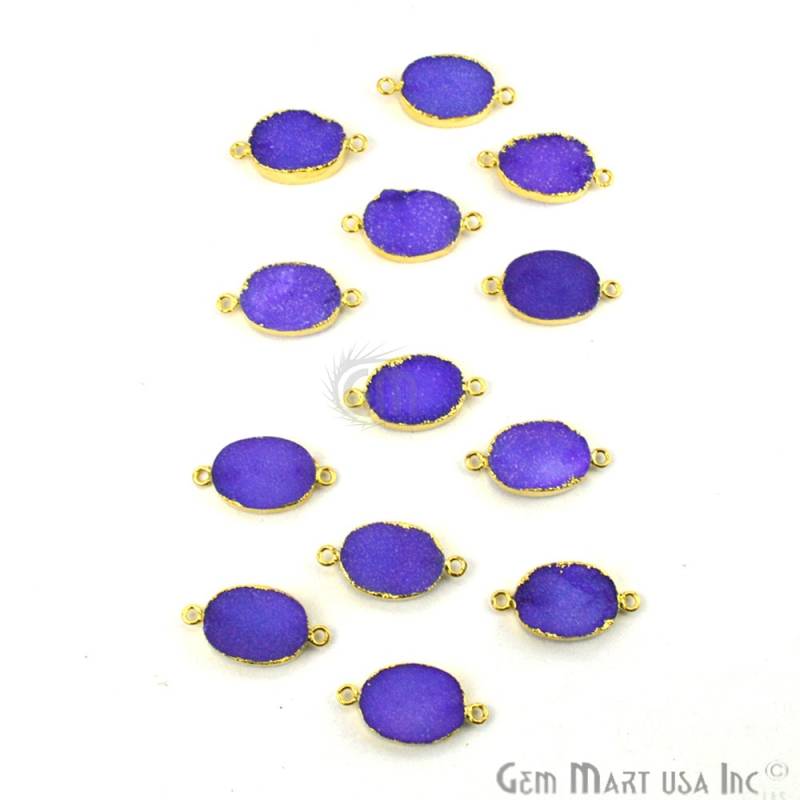 22K Gold Galvanisierter Lila Druzy Anhänger, 13 X 18 Mm Ovale Form Edelstein Stecker Anhänger 1 Stück | Pez-11148 von GemMartUSA