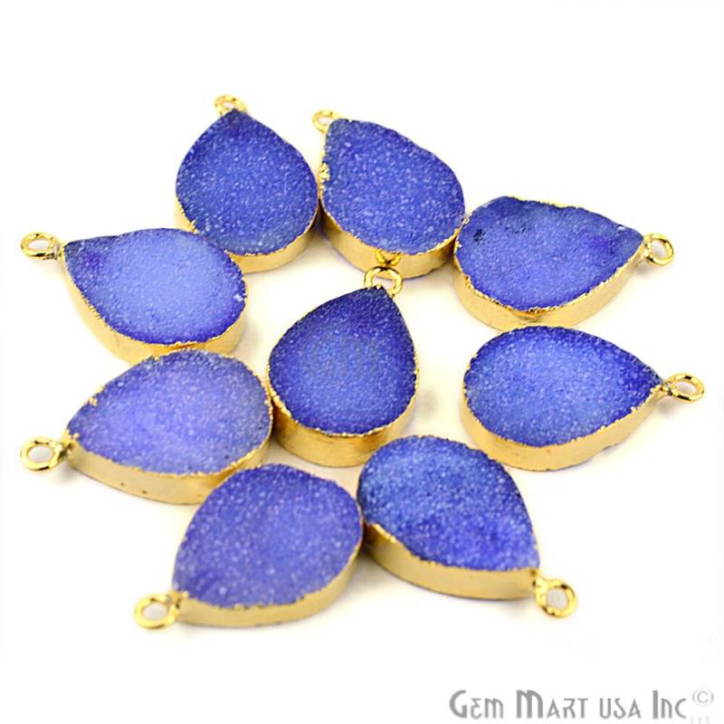 22K Gold Galvanisierter Lila Druzy Verbinder, 13 X 18 Mm Birnen Form Edelstein Verbinder Anhänger 1 Stück | Pez-11087 von GemMartUSA