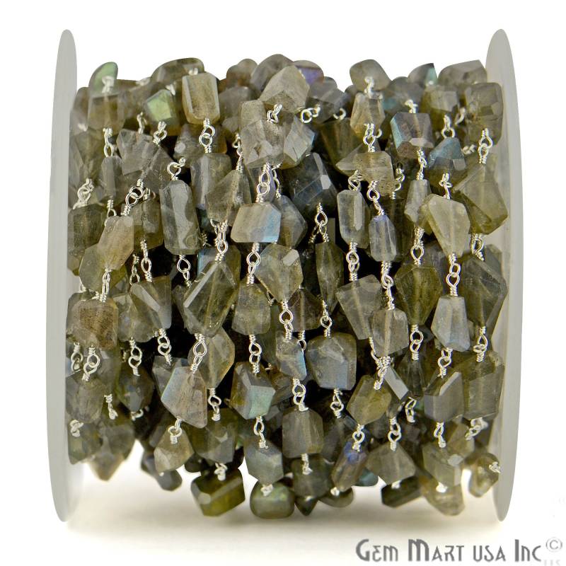 Aaa Qualität Labradorit Fancy Cut Perlen Versilbert Draht Eingewickelt Rosenkranz Kette Gemmartusa | Splb-30042 von GemMartUSA