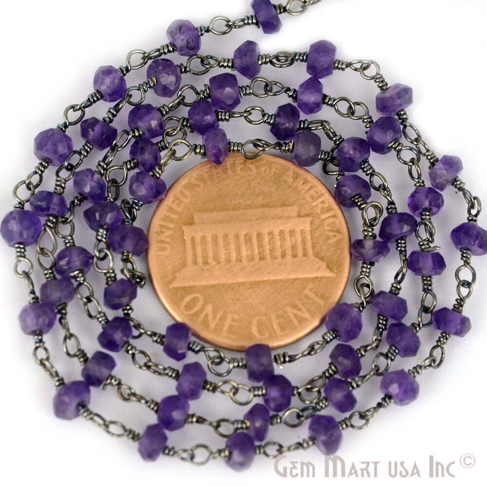 Amethyst, 3-3.5 Mm Oxidierter Draht Gewickelt Fancy Rosenkranz Kette Von Fuß Gemmartusa | Bpam-30002 von GemMartUSA