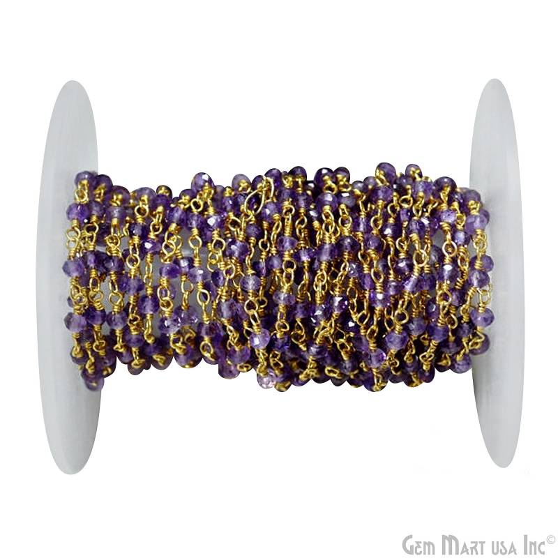 Amethyst, 3-3.5 Mm Rosenkranz Kette, Vergoldete Wire Wrapped Gliederkette, Schmuckherstellung Lieferungen | Gpam-30002 von GemMartUSA