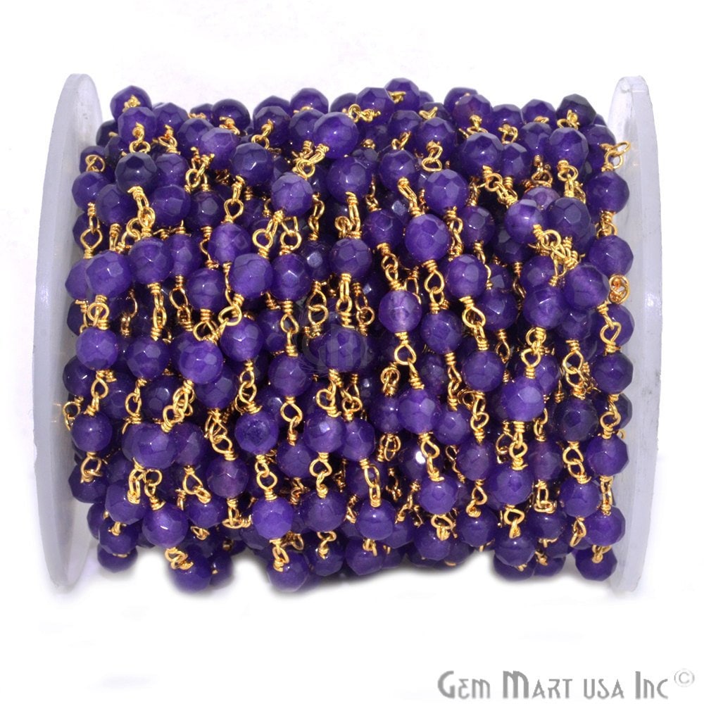 Amethyst Jade, 5 Mm 24 K Gold Plattiert Draht Gewickelt Rosenkranz Kette Von Fuß Gemmartusa | 30015 von GemMartUSA