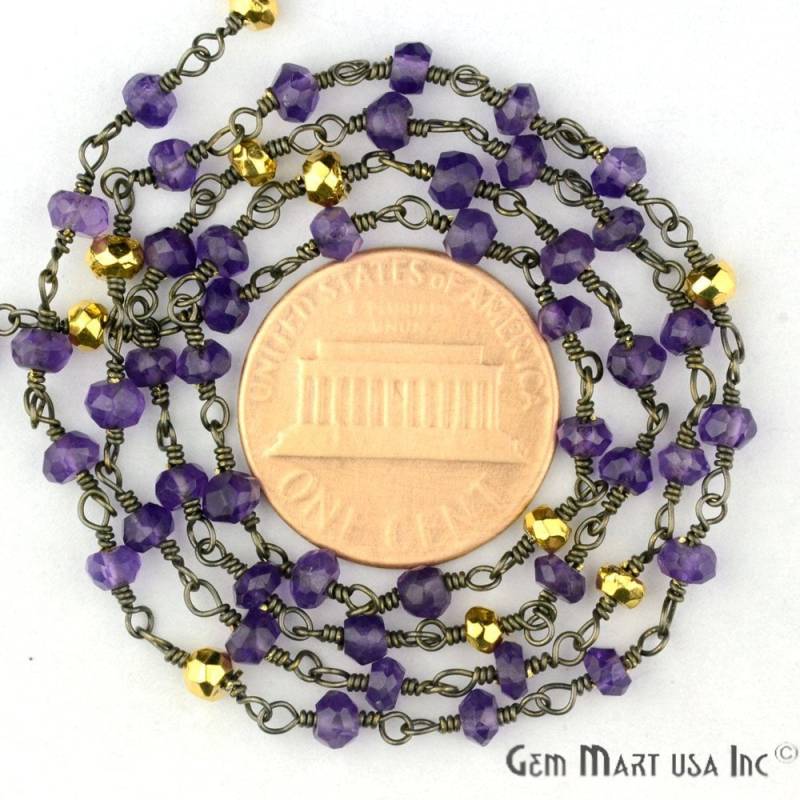 Amethyst Mit Goldenem Pyrit, 3-3, 5 Mm Oxidierte Handgemachte Rosenkranzkette Zu Fuß Gemmartusa | Gpmg-30002 von GemMartUSA