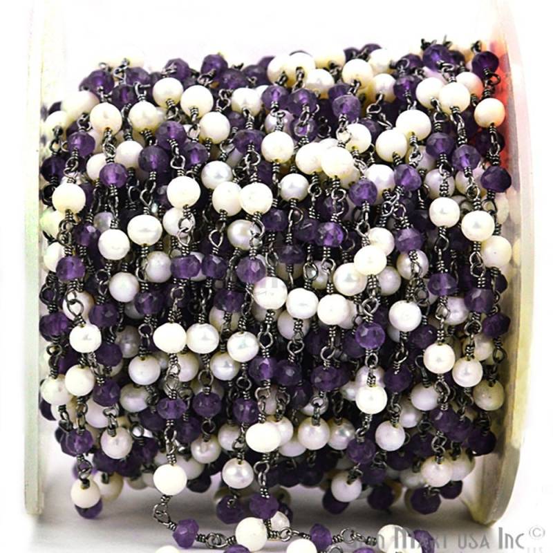 Amethyst Mit Süßwasserperle, 3-3, 5 Mm Perlen Oxidierter Draht Umwickelte Rosenkranzkette Zur Herstellung Von Schmuck von GemMartUSA