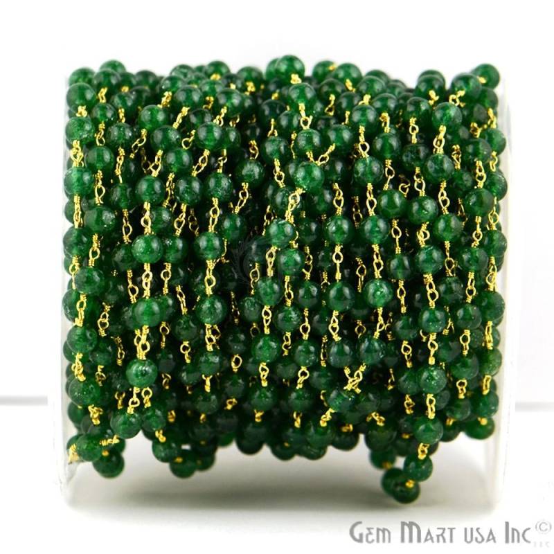 Aventurin Glatte Runde 5 Mm Perlen Draht Umwickelt 24K Vergoldete Rosenkranz Kette Zu Fuß Gemmartusa | Gpav-30005 von GemMartUSA