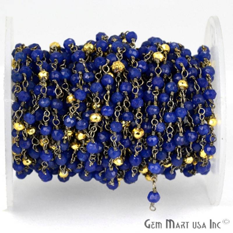 Blauer Saphir Mit Goldenem Pyrit, Oxidierte Handgemachte Rosenkranzkette 3-3.5 Mm Durch Fuß Gemmartusa | Epsb-30003 von GemMartUSA