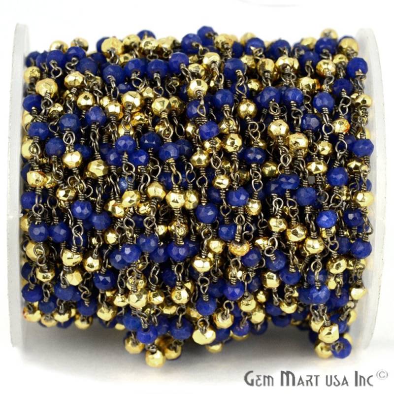 Blauer Saphir Mit Goldenem Pyrit, 3-3, 5 Mm Oxidierter Draht Wickelte Rosenkranzkette Zu Fuß, Gemmartusa | Bpsb-30002 Blauer Saphir Mit Goldenem Pyrit, 3-3, 5 Mm Oxidierter Draht Wickelte Rosenkranzkette Zu Fuß, Gemmartusa | Bpsb-30002 von GemMartUSA