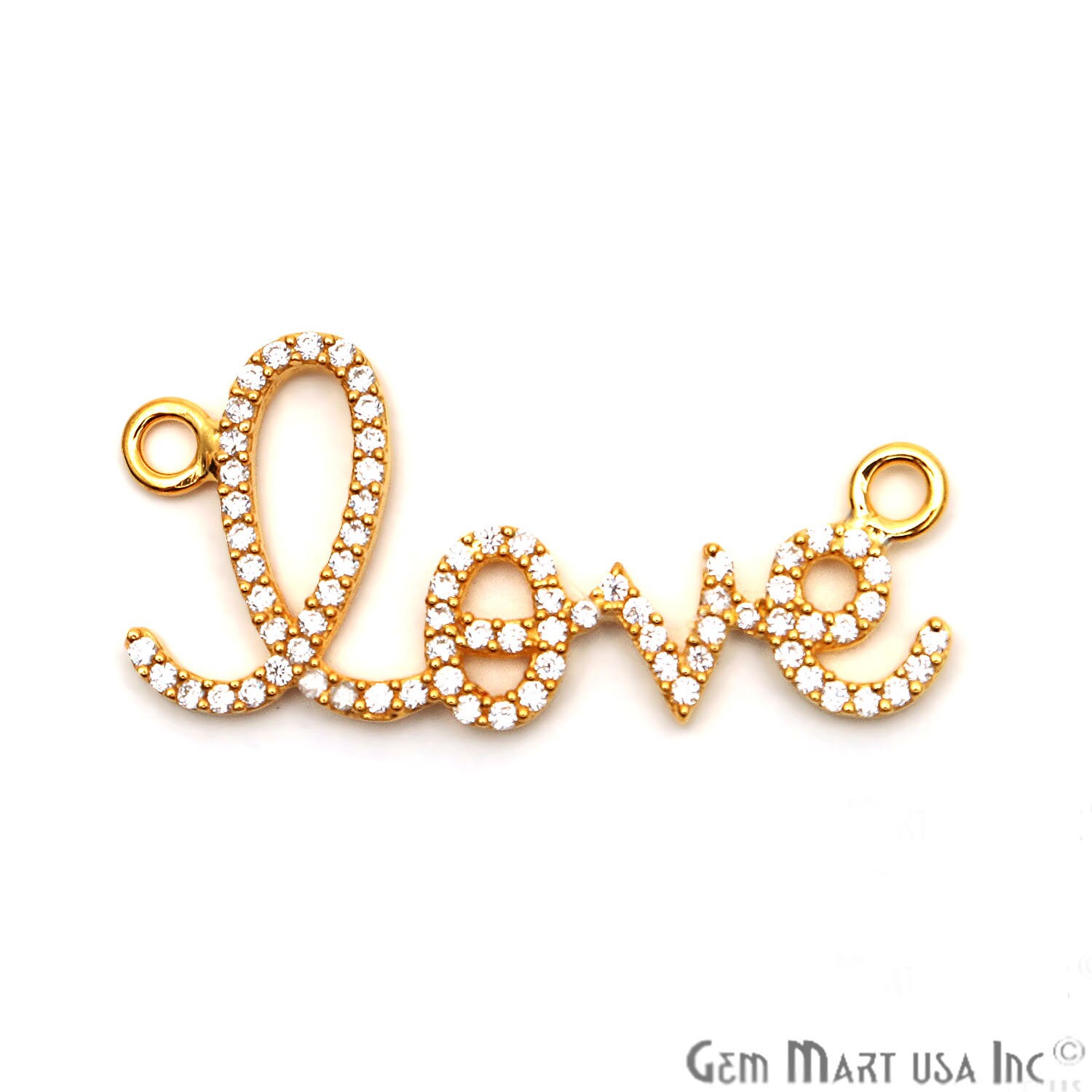 Cz Pave Diamant "Love' Charms Anhänger, 35mm X 10mm Gold Vermeil Pflastern Kettenanhänger 1 Stück | Chcz-40221 von GemMartUSA