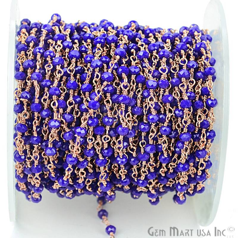 Dark Blue Chalcedon, 3-3.5 Mm Rose Gold Plated Draht Gewickelt Rosenkranz Kette Zu Fuß Gemmartusa | Rpdb-30002 Dark Blue Chalcedon, 3-3.5 Mm Rose Gold Plated Draht Gewickelt Rosenkranz Kette Zu Fuß Gemmartusa | Rpdb-30002 von GemMartUSA