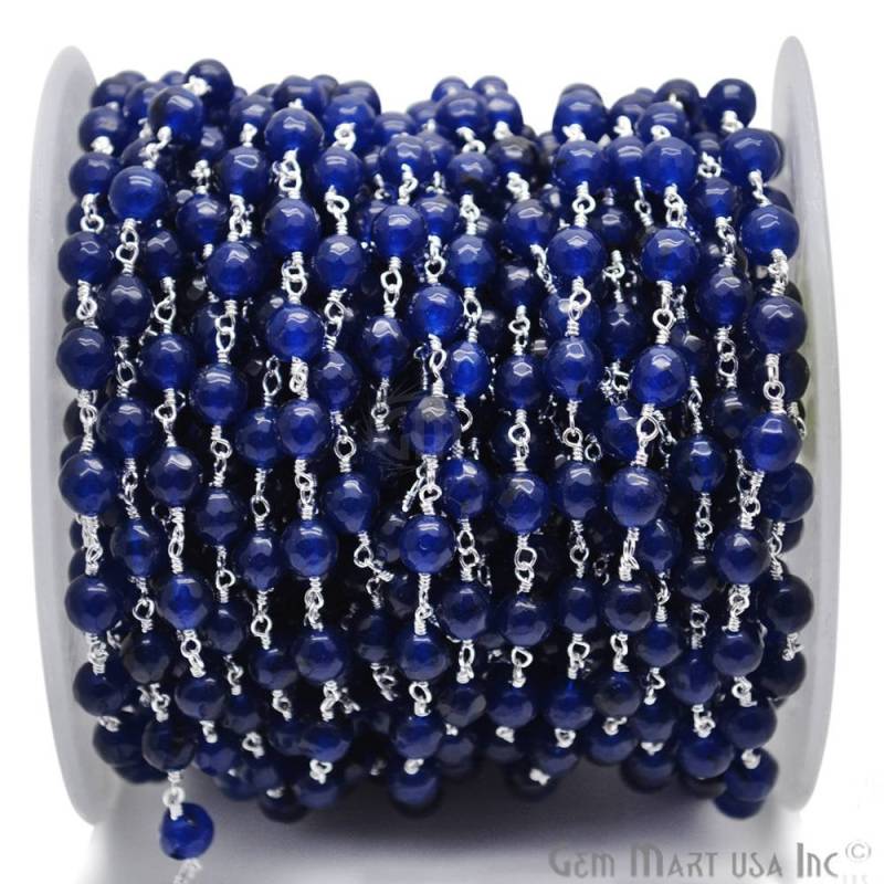 Dark Blue Facettierte Rondelle Perlen-Rosenkranz Kette, Versilberte Handgemachte Rosenkranz Kette Gemmartusa | Spdb-30014 von GemMartUSA