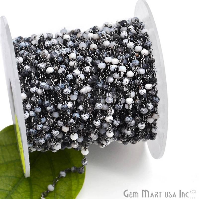 Dendrit Opal Rondelle Perlen Rosenkranz Kette, Oxidierter Draht Umwickelte Perlenkette, Gemmartusa | Bpdo-30002 von GemMartUSA