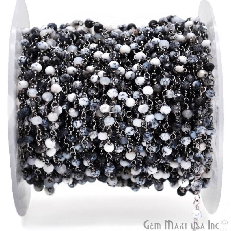 Dendrit Opal Rondelle Perlen Rosenkranz Kette, Oxidierter Draht Umwickelte Perlenkette, Gemmartusa | Bpdo-30003 von GemMartUSA