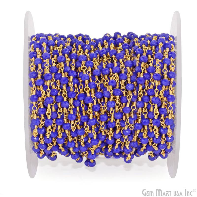 Dunkelblauer Chalcedon, 3-3, 5 Mm 24K Vergoldete Draht Wickelte Rosenkranz Kette Zu Fuß Gemmartusa | Gpdb-30002 Dunkelblauer Chalcedon, 3-3, 5 Mm 24K Vergoldete Draht Wickelte Rosenkranz Kette Zu Fuß Gemmartusa | Gpdb-30002 von GemMartUSA