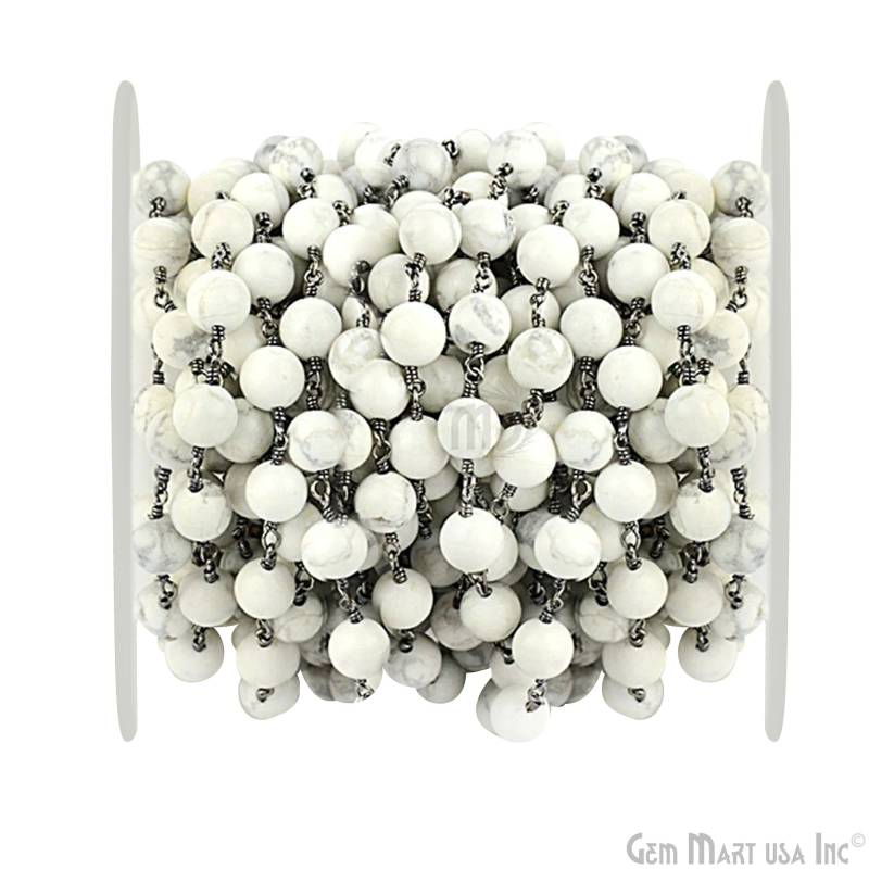 Ein Fuß Howlith Jade, 8 Mm Schwarz Überzogener Draht Gewickelt Rosenkranz Kette Für Die Herstellung Von Schmuck. | Lpjh-30013 von GemMartUSA