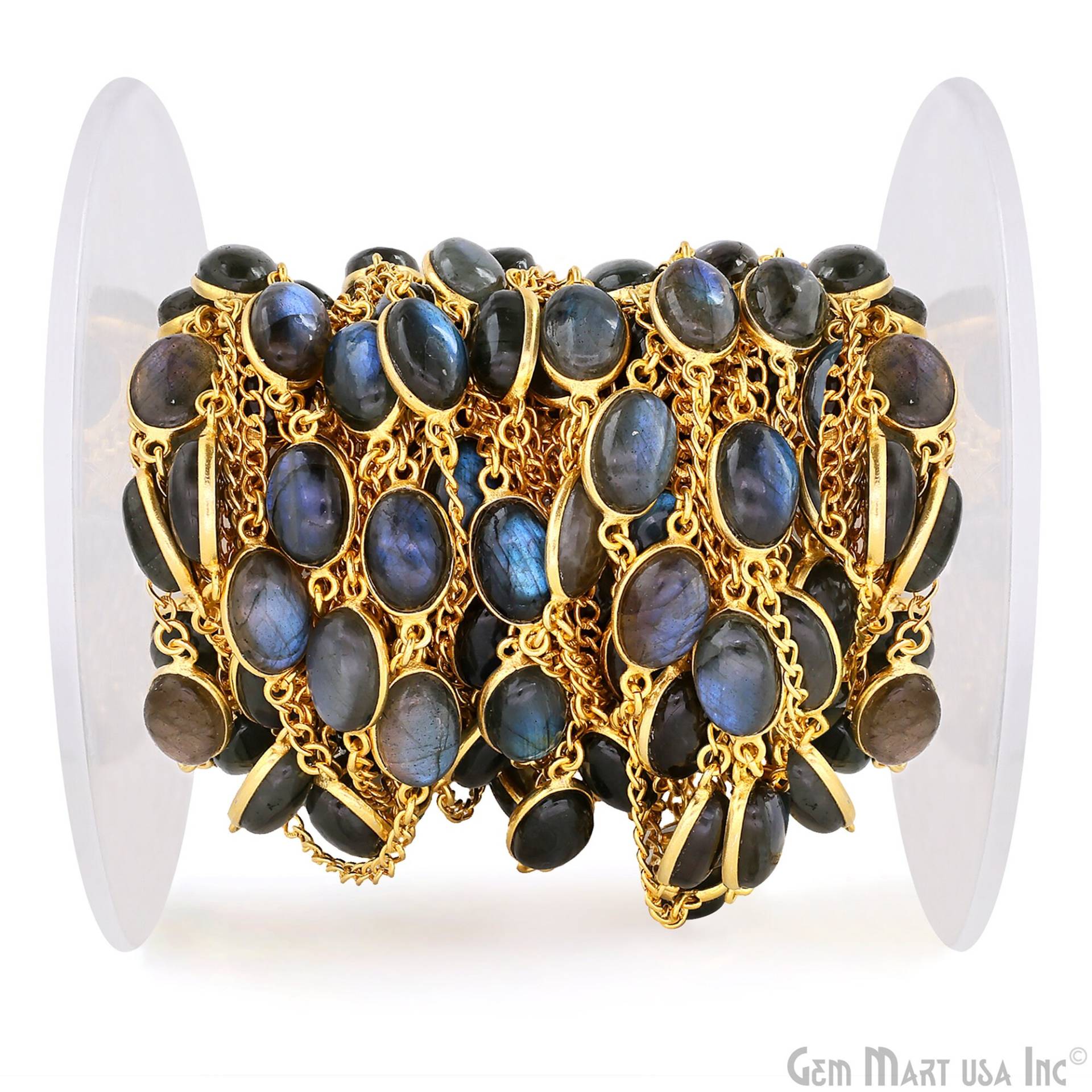 Ein Fuß Labradorit Cabochon Verbinder Kette, 8 X 12 Mm Ovale Form 24K Vergoldete Lünette Kette Zu | Gplb-20007 von GemMartUSA