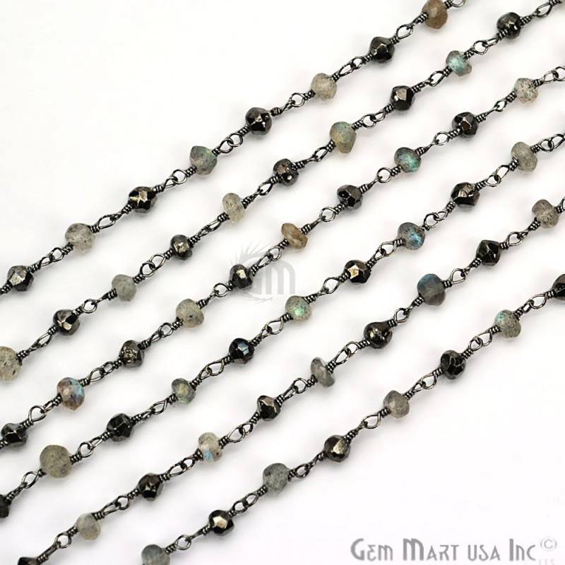 Ein Fuß Pyrit Mit Labradorit, 3-3.5 Mm Perlen Oxidierte Handgemachte Rosenkranzkette Für Die Herstellung Von Schmuck | Gppy-30059 von GemMartUSA
